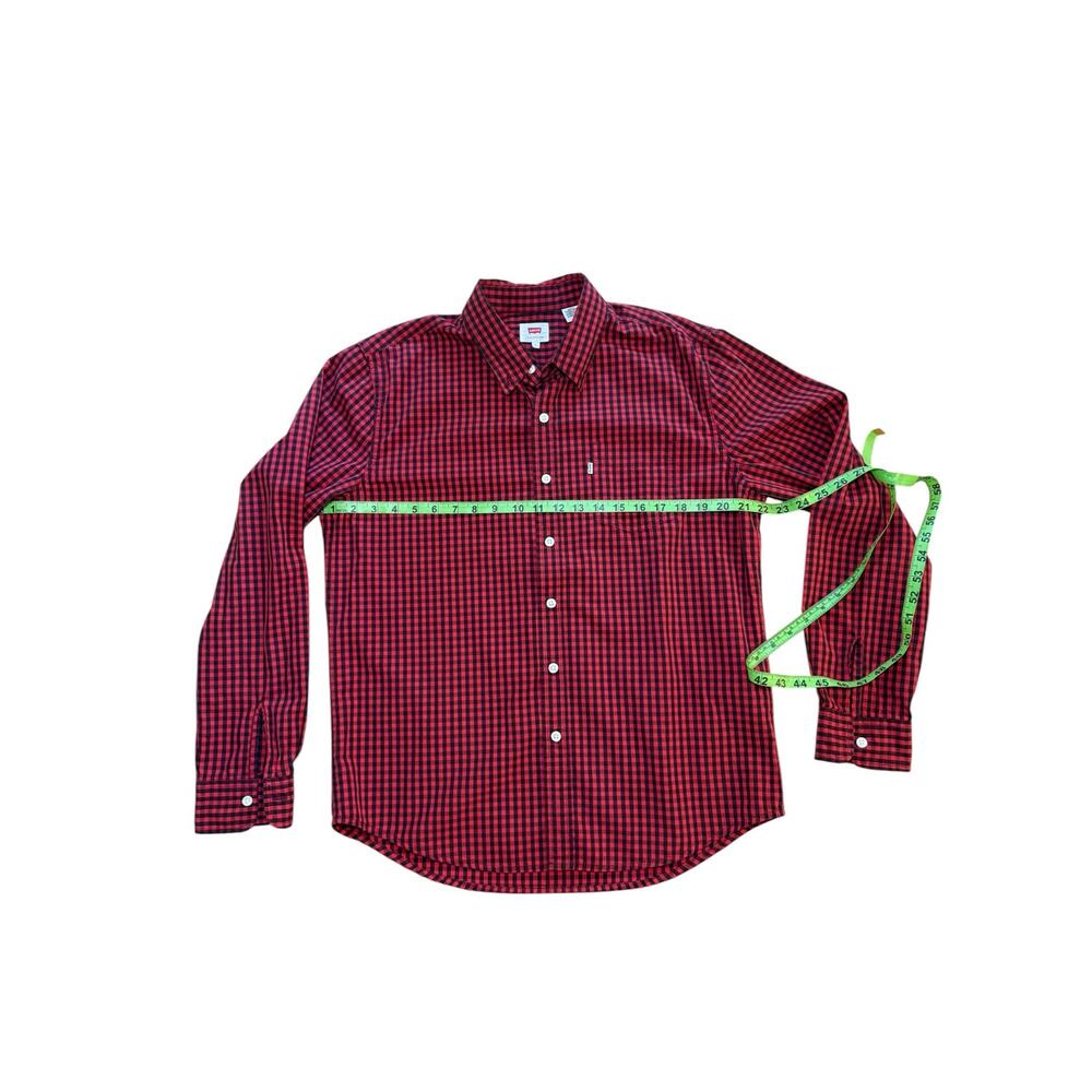 Levis Mens Red Black Gingham Check Long Sleeve Button Down Shirt Large - Picture 3 of 6